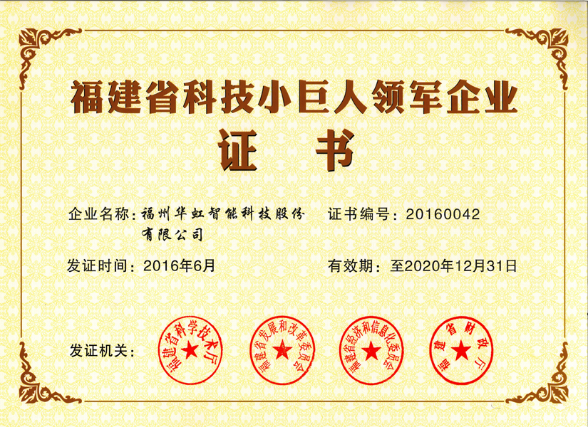 福建省科技小巨人領軍企業(yè)證書